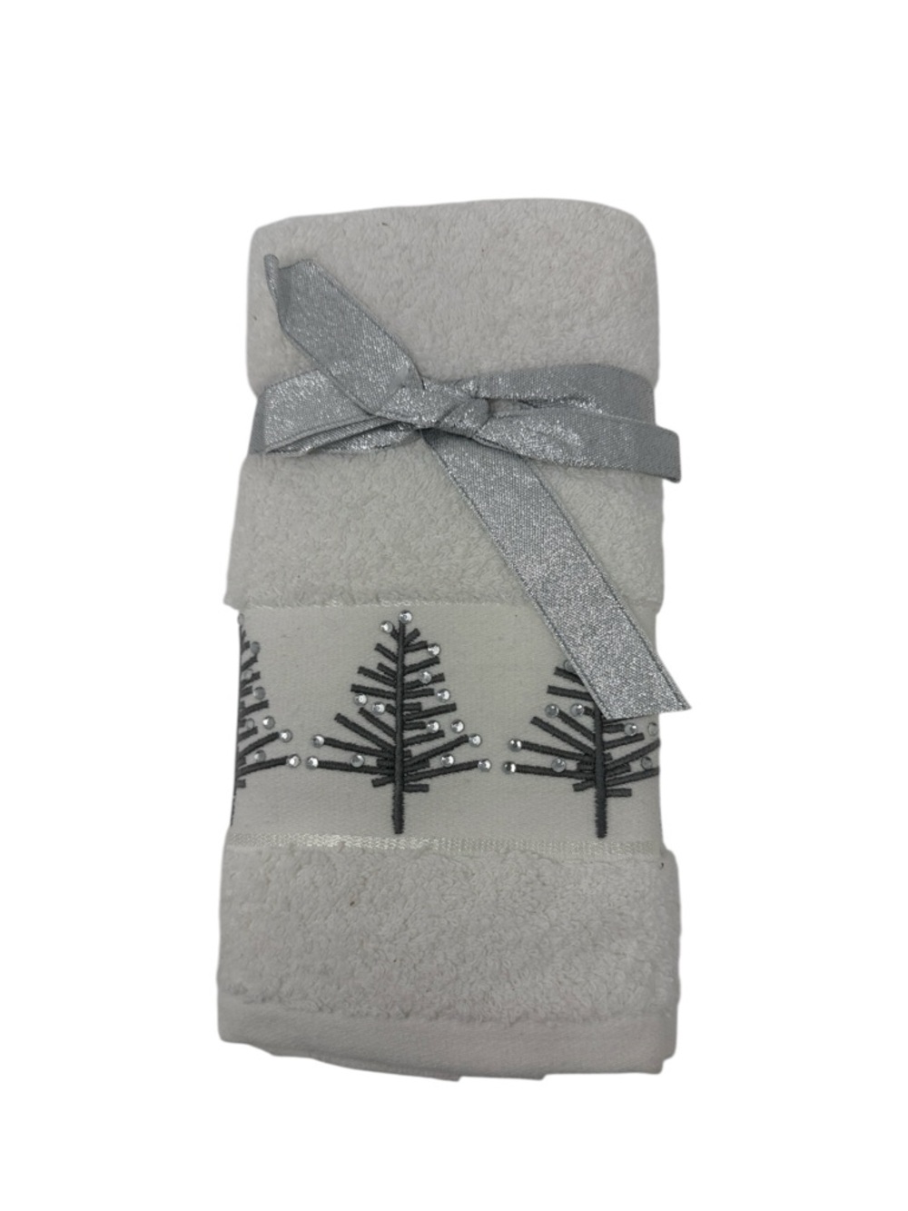 Set of 2 Festive White & Silver Jeweled Holiday Tip Towels